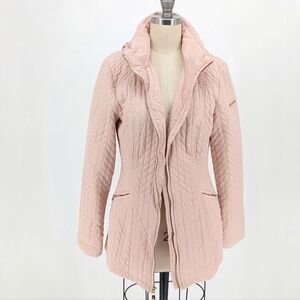 Karl Lagerfeld Quilted Hooded Coat Pink S winter travel outdoors classic preppy